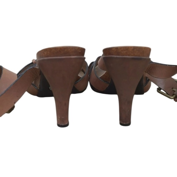 ME TOO Women's Tan Sandals Leather Straps Summer Chunky Heel Pump Up size 10 - Picture 4 of 7